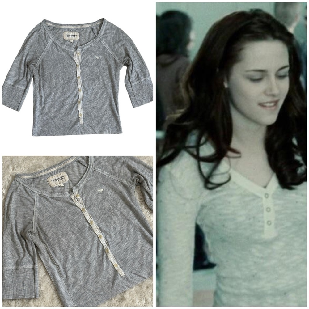 Y2k Bella swan Abercrombie gray white contrast stitch Henley top